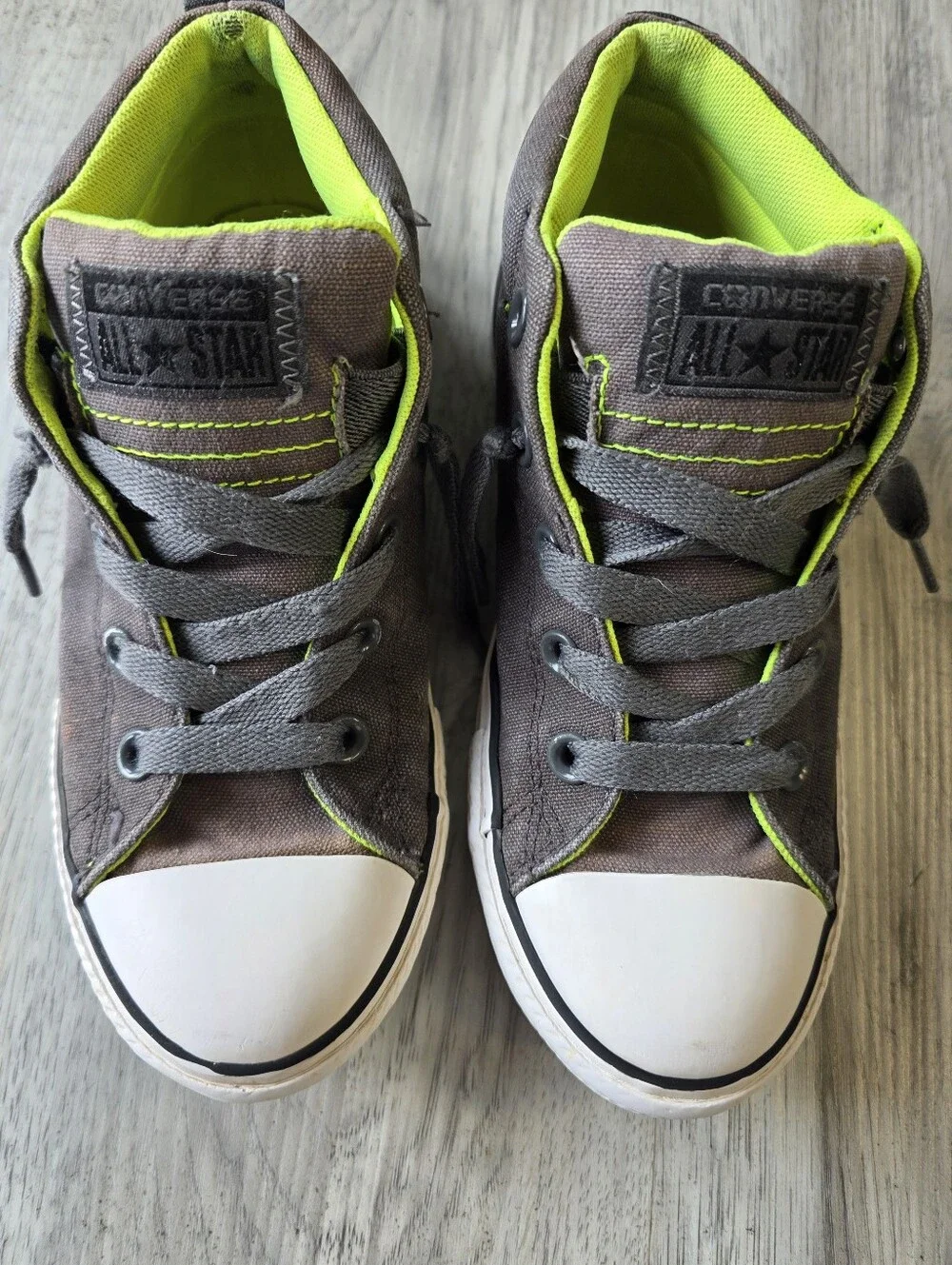 Converse Chuck Taylor All Star Kids Size 3 Gray High Top Sneakers Neon Green